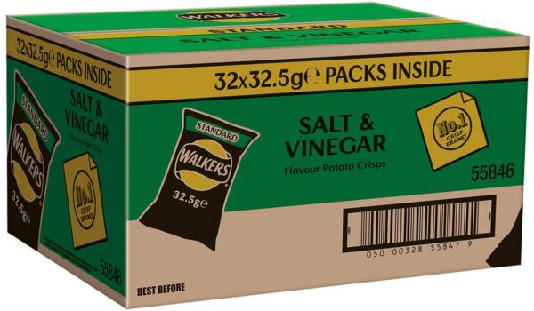 Walkers Salt and Vinegar Crisps Box, 32.5 g, Case of 32