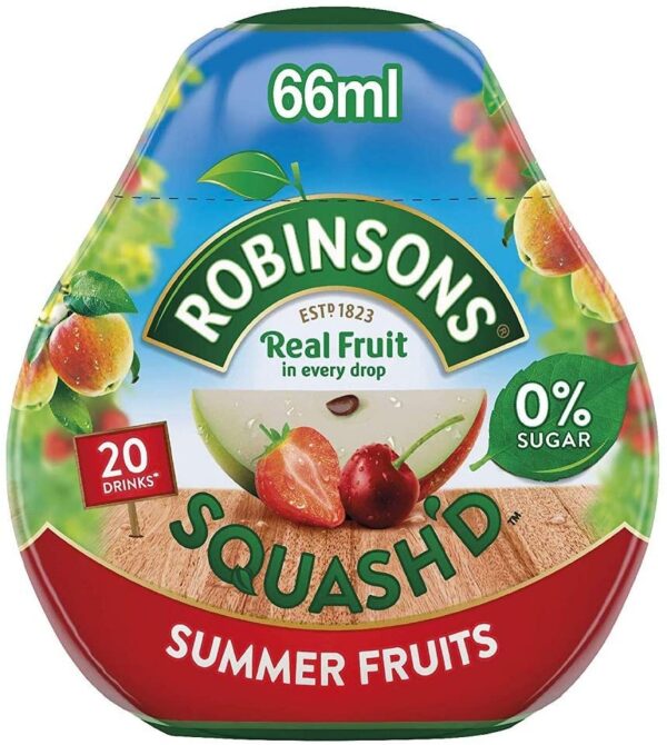 Robinsons SQUASH'D, No Added Sugar, Real Fruit, Summer Fruits, Makes 20 Drinks Per Pack, 6 Packs
