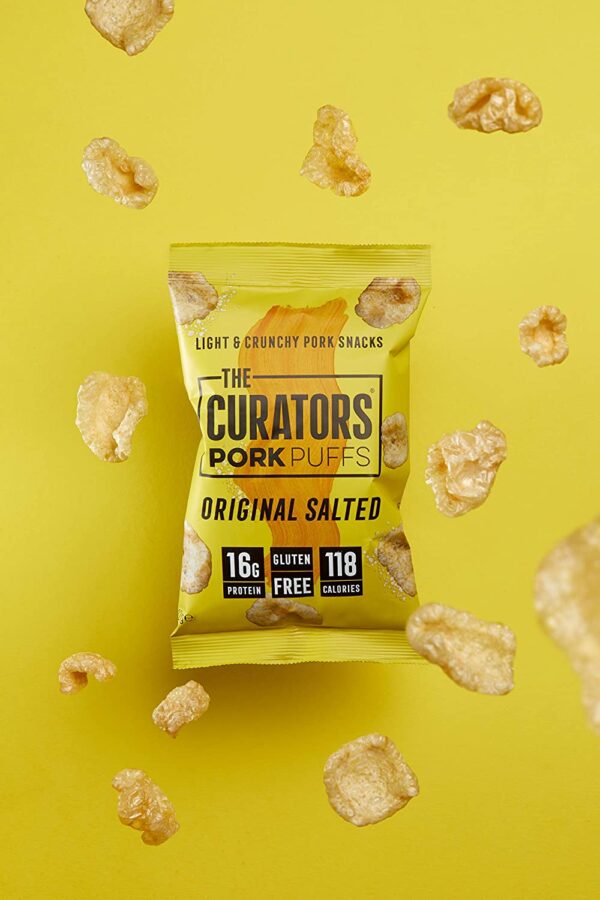 THE CURATORS Pork Puffs - Original Salted, 22g (12 Packs) - High Protein Low Carb Keto Savoury Snacks