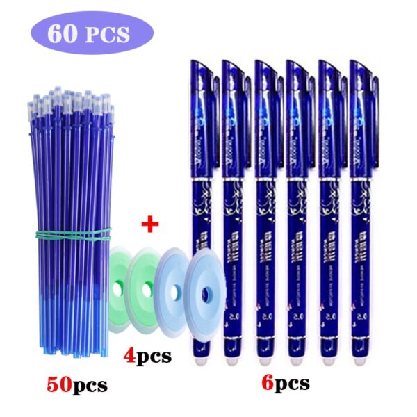 60Pcs/Lot Erasable Pen Set Washable Handle Blue Black Red Ink Writing Gel Pens for School Office Stationery Supplies Exam Spare