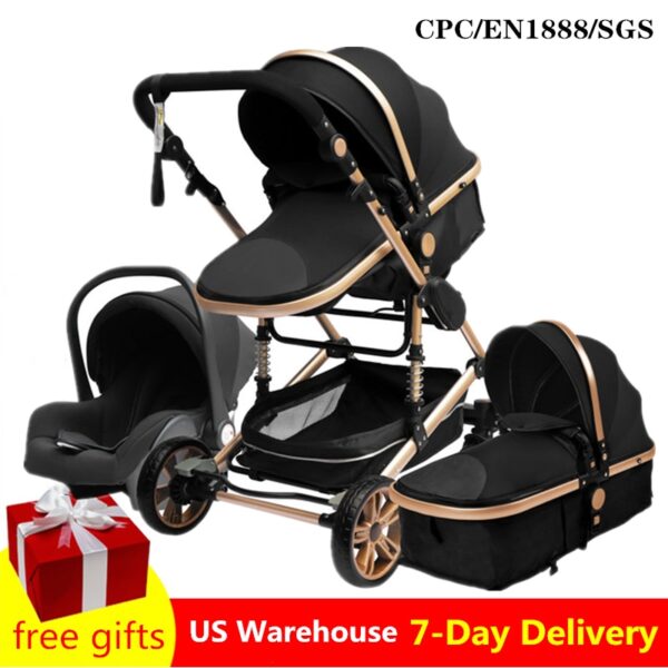 Luxurious Baby Stroller 3 in 1 Portable Travel Baby Carriage Folding Prams Aluminum Frame High Landscape Car for Newborn Baby