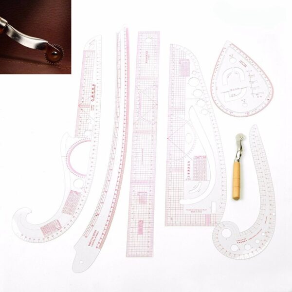 7Pcs/Set Ruler Tailor Measuring Kit Clear Sewing Drawing Ruler Yardstick Sleeve Arm French Curve Set Cutting Ruler Paddle Whee