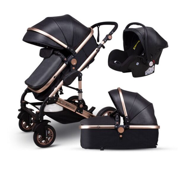 Babyfond High Landscape Baby Stroller 3 in 1 Carriage Pu Leather Aluminum Alloy Frame Pram EU Stand Baby Stroller With Comform