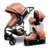 Babyfond High Landscape Baby Stroller 3 in 1 Carriage Pu Leather Aluminum Alloy Frame Pram EU Stand Baby Stroller With Comform