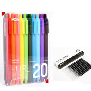 KACO Sign Pen 20 Colors pens 0.5mm Refill ABS Plastic Write Length 400m + 10pcs 0.5MM Refills(Black/Red/Blue)