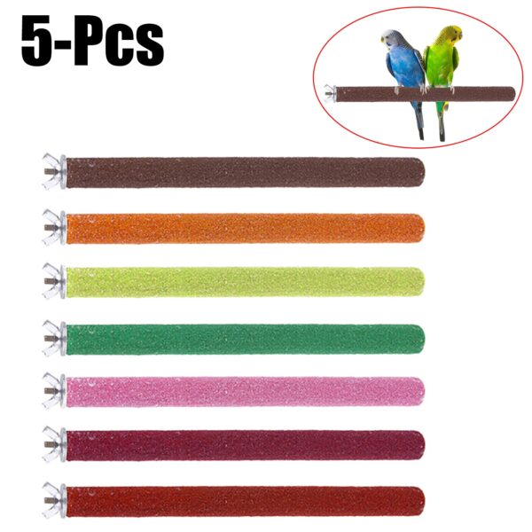 5pcs Bird Parrot Perch Stand Holder Color Emery Toys Grinding Claw Pet Cage Platform Accessories Chew Toy Bird Supplies