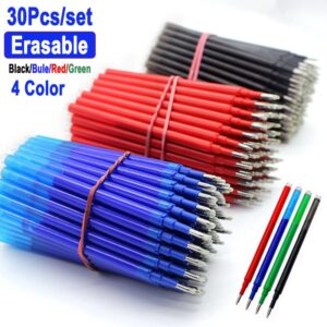 DELVTCH 30PCS Erasable Pen Refill Replacement Office School Writing Stationery Accessories Black/Blue/Red Ink Erasable Gel Pen