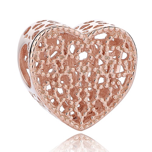 Fashion Rose Gold Tree Feather Heart Charms Beads Fit Original Pandora Bracelet Women 925 Sterling Silver Jewelry Accessories