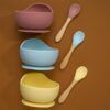 22colors!!1set Silicone Baby Feeding Bowl Set Baby Learning Dishes Suction Bowl Set Wood Spoon Non-Slip