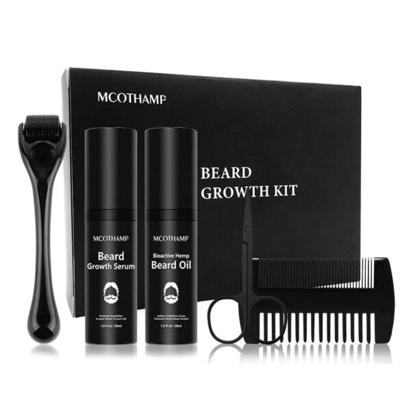 4 Pcs/set Men Beard Growth Kit Hair Growth Enhancer Thicker Oil Nourishing Leave-in Conditioner Beard Grow Set with Comb
