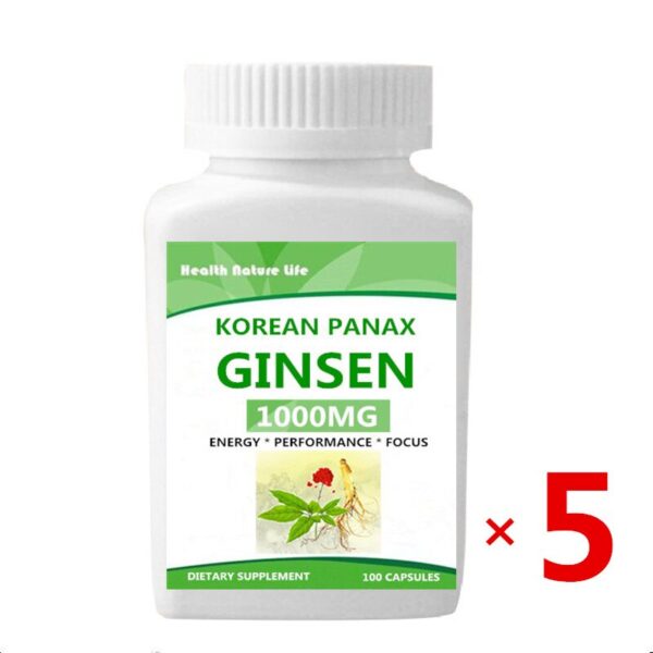 Korean Red Panax Ginseng 1000mg - 100 Vegan Capsules Extra Strength Root Extract Supplement w/High Ginsenosides for Energy