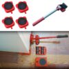 5Pcs Professional Furniture Mover Tool Set Heavy Stuffs Transport Lifter Wheeled Mover Roller with Wheel Bar Moving Hand Device