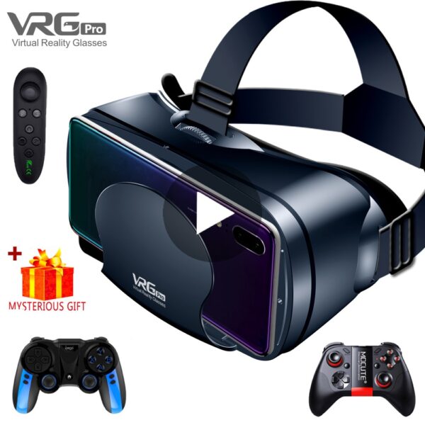 Virtual Reality 3D VR Headset Smart Glasses Helmet for Smartphones Cell Phone Mobile 7 Inches Lenses Binoculars with Controllers